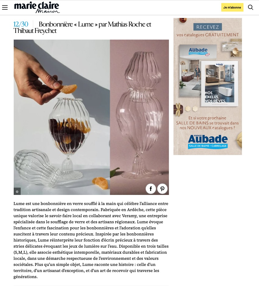 Concours Cinna Révélateur de talents 2025 - 12/30 Bonbonnière « Lume » par Mathias Roche et Thibaut Freychet